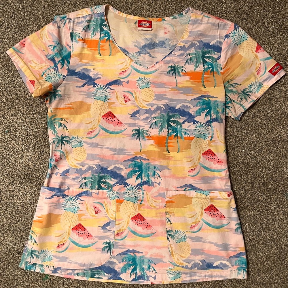 Tropical Patterned Scrub Top